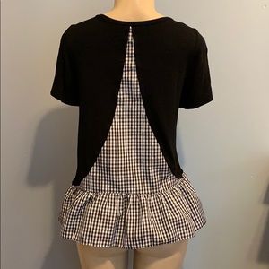 Black Gingham Trim Blouse
